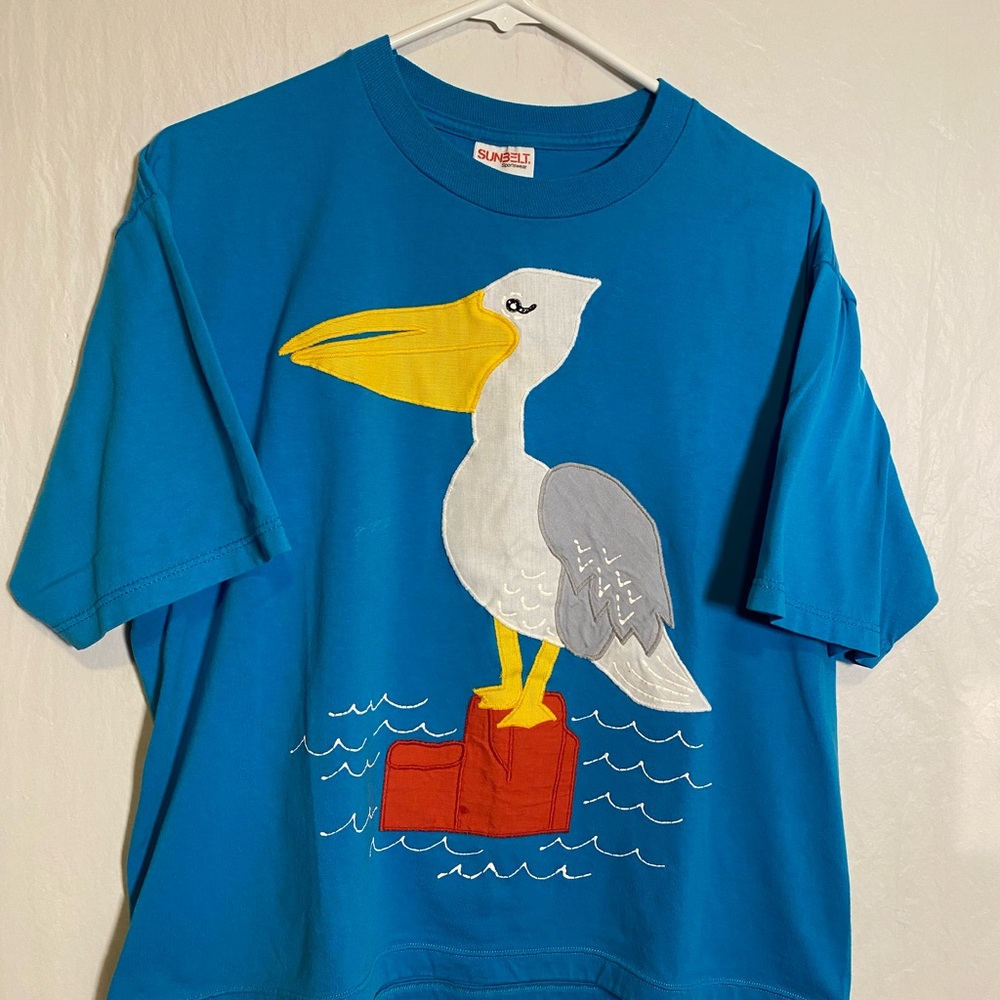 Vintage Boxy Graphic T-Shirt with Pelican Embroidery Design